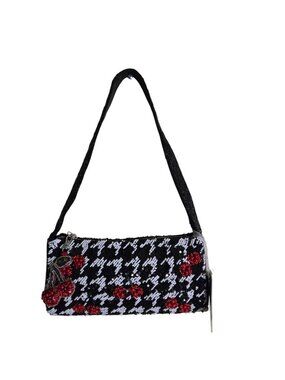 NWT Viral Handcrafted In India Black White Beaded Cherry Purse Bag Charm 10"x5"